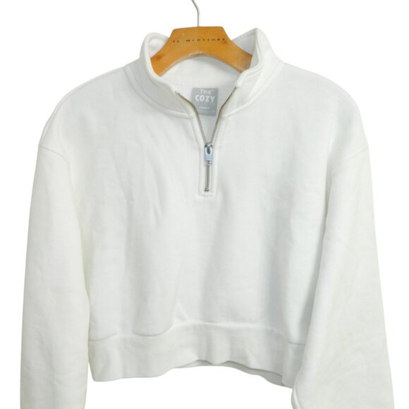 TNA Cozy Fleece Perfect Bright White Cropped Long Sleeve Sweatshirt Size M - Picture 4 of 13